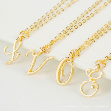 Wholesales cursive A~Z 26 letters gold silver necklaces